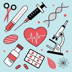 Medical illustration healthcare symbols and tools