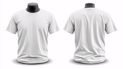 Front and back view of a blank white t-shirt displayed on a mannequin, ready for design or branding.