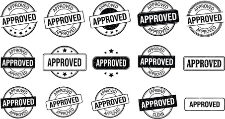 Obraz premium Approved stamp vector set, rubber stamp approved, black approved stamp, approved sign, approved icon set