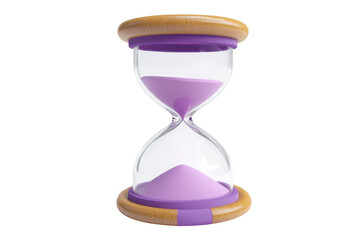 Stylish hourglass with purple sand and wooden accents on a transparent background