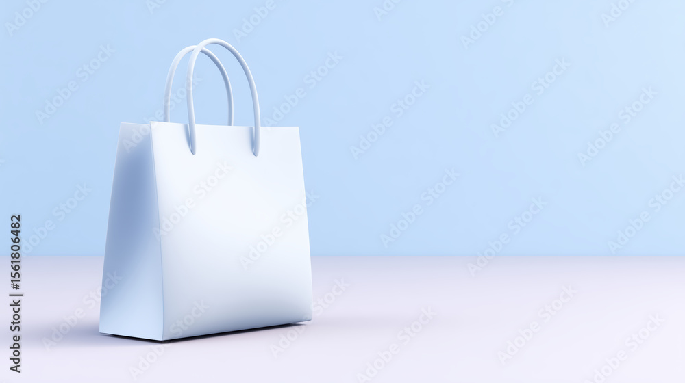 Poster minimalist white shopping bag displayed on a soft pastel background, showcasing a clean design ideal