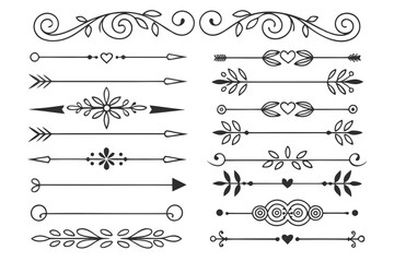 Obraz premium Elegant Floral and Swirl Divider Collection Featuring Arrows, Ornaments, and Vintage Borders in Hand-Drawn Black Vector Style. Great for Layout Design and Invitations.
