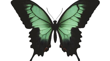 Emerald Green Butterfly Wings Isolated White Background