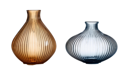 Set of two elegant glass vases isolated on white background or transparent background