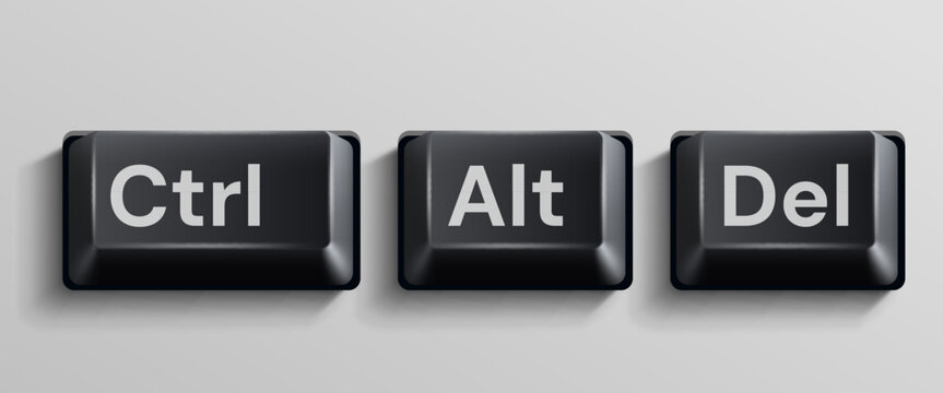 Black computer keys on white background. Ctrl Alt Del. Vector illustration