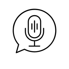 Outline icon of microphone in speech bubble &ndash; voice recognition and assistant symbol