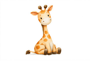 Cute Watercolor Baby Giraffe Sitting - Adorable African Animal Illustration