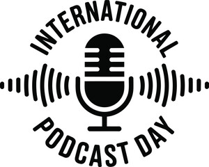 Minimalist International Podcast Day Logo Featuring a Microphone and Sound Waves Perfect for Promoting Podcast Events and Celebrations Worldwide on Social Media and Marketing Materials
