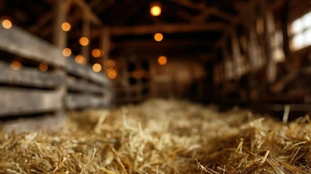 Adorable piglet standing in sunlit barnyard on straw. Happy cute baby pig on farm. Sunny farmyard background. Rural countryside with domestic animals. Piglet portrait