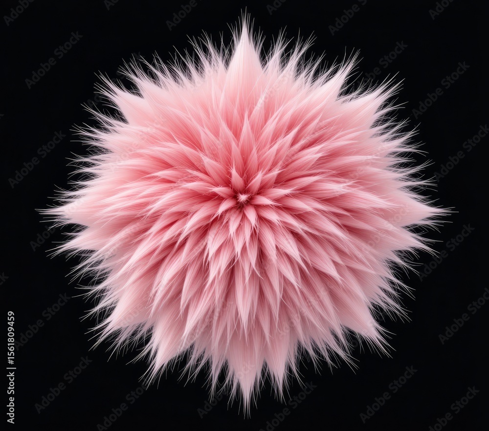 Poster pink flower shape with fur. 3d furry texture design element isolated on white background. adorned wi