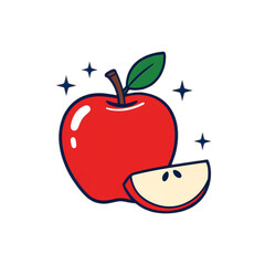 Obraz premium Juicy Red Apple Illustration Whole Fruit and Slice