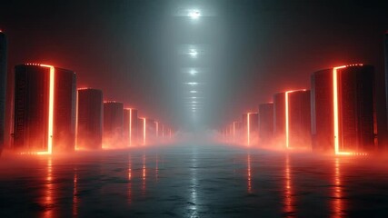 Futuristic data center, digital library with infinite glowing scrolls. AI-managed knowledge vault with sci-fi design. Cyber security, information storage, data processing, server room infrastructure - Powered by Adobe