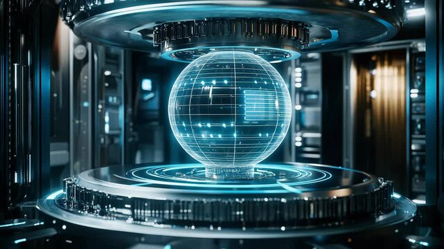 A futuristic scene of a quantum computer emitting a digital security field, ensuring ultra-secure data encryption for the future of business