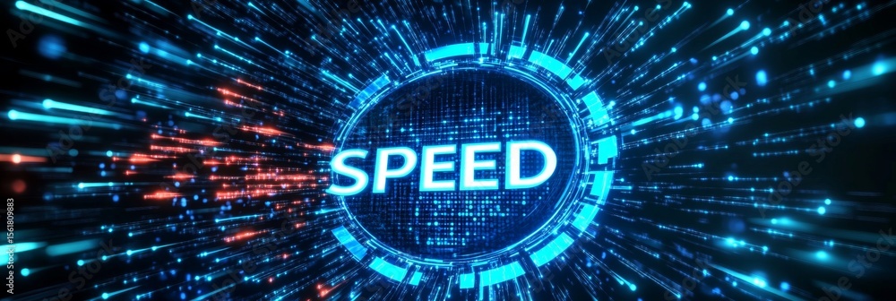 Poster futuristic digital speed technology interface with network connection diagnostics and speed tests
