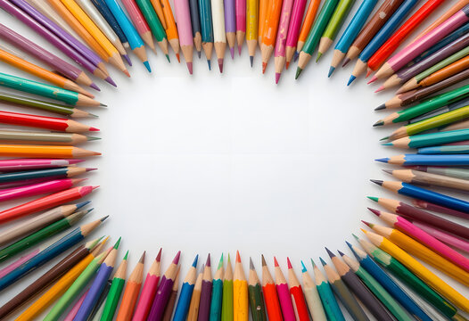 Colorful pencils arranged in a circular pattern colored pencils