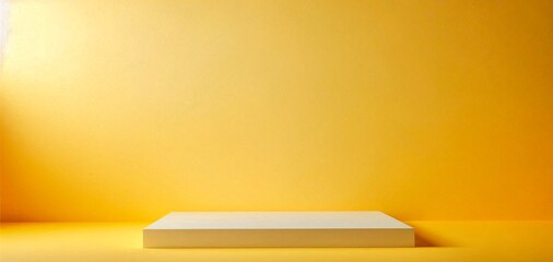 Bright yellow background with flat rectangular podium for cosmetic or product presentation
