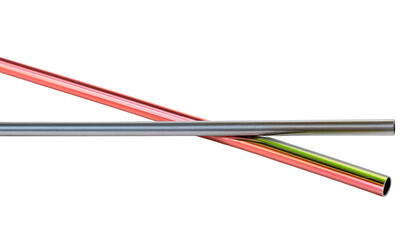 Set of two reusable stainless steel straws isolated on a white or transparent  background 