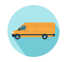 Cargo van inside circle with shadow. Vector illustration.