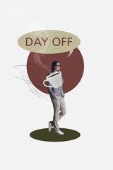 Vertical 3d art pop image collage of happy girl guy stand bubble speech day-off holiday weekend...