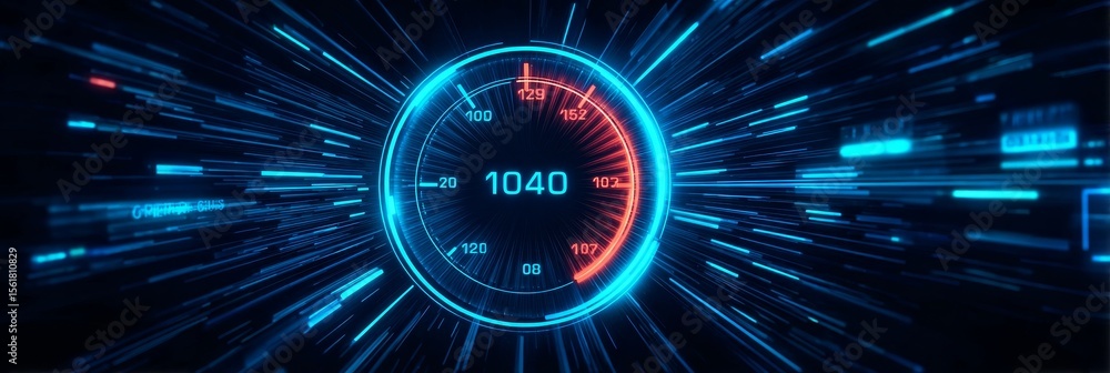 Poster futuristic high speed digital interface with advanced speedometer displaying fast performance data