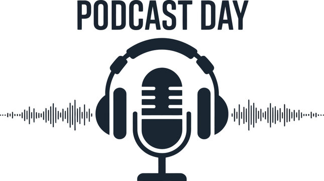 Minimalist Podcast Day Icon with Microphone Headphones and Soundwave perfect for promoting podcast events audio content creation or celebrating the world of podcasting and audio - Powered by Adobe
