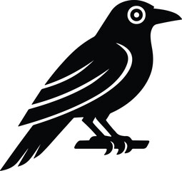 Silhouette crow perching on branch wildlife raven bird vector Illustrator