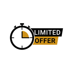 Limited Offer Label with Stopwatch Clock Icon Promotional Sale Tag Vector Illustration
