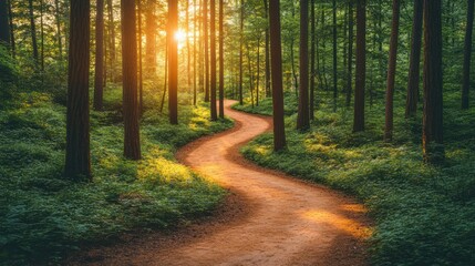 Obraz premium Winding path through sunlit forest