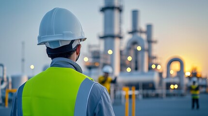 A gas processing plant with a strong focus on emergency response and safety protocols, showing clear signage, safety equipment, and trained personnel conducting drills.