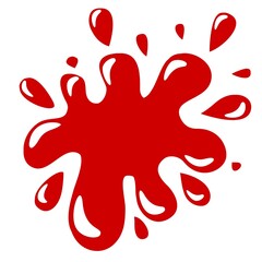 Illustration of a vibrant red paint splatter with smaller droplets surrounding the main splash shape