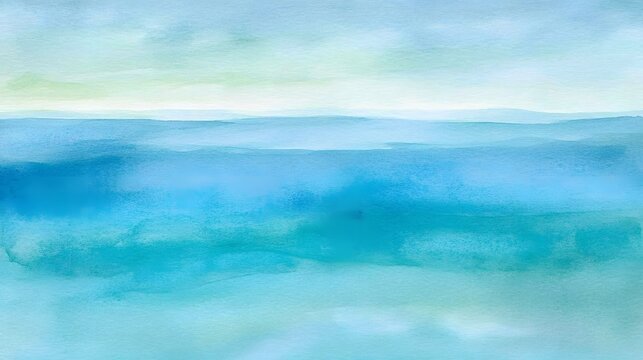 Serene Watercolor Seascape, Tranquil Ocean Landscape Painting