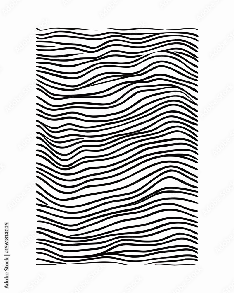 Poster Abstract background with multiple horizontal wavy black lines on a white canvas design element art