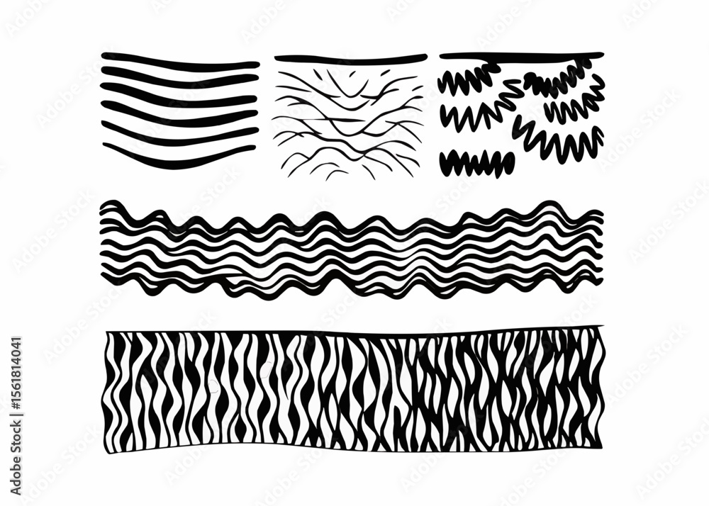 Poster black and white abstract lines and patterns with varying textures and orientations in a graphic desi