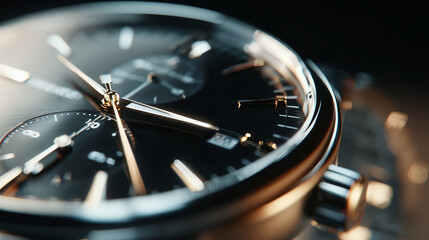 Realistic ticking wristwatch with clear branding area below.
