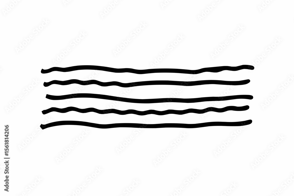 Poster illustration of six horizontal wavy lines in black on a white background creating a simple design