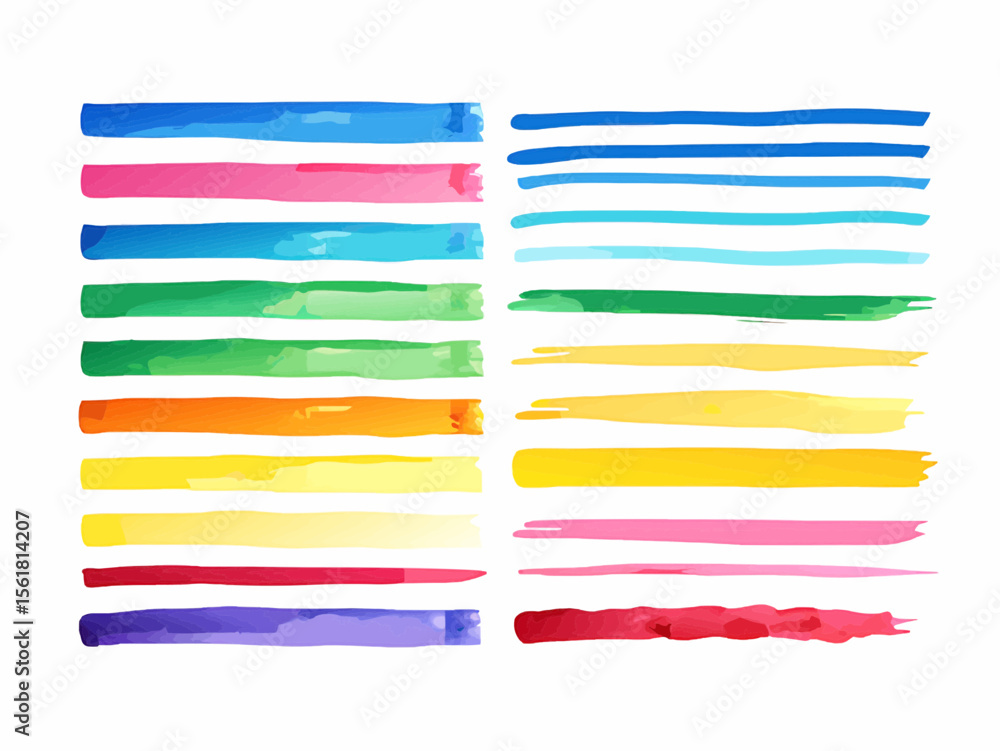 Poster watercolor brush strokes in various colors arranged in two columns on a white background art design