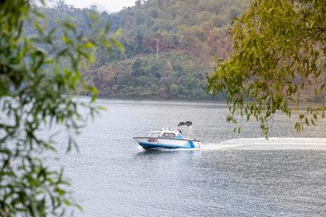 Obraz premium Landscape in Nui Coc lake, Thai Nguyen, Vietnam. The famous park in Thai Nguyen, Vietnam