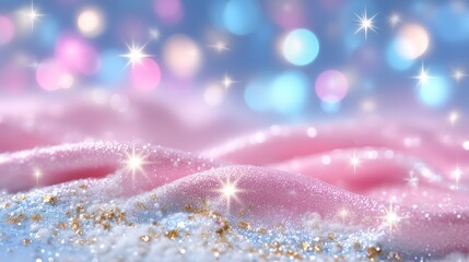 Sparkling pink and blue abstract background with glitter and bokeh lights, creating a dreamy, festive atmosphere.