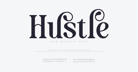 Hustle Luxury font alphabet logo. Typography Beauty fashion elegant western classic letters serif fonts decorative wedding vintage logos. vector illustration 
