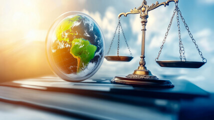 Earth globe on scale of justice