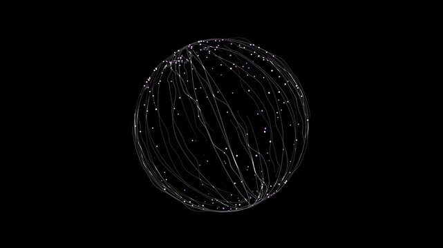 AI Particles, Strings, and Wires Animation to Depict AI or Technology, Big Data, Connectivity, and Processing, Generating AI Content &ndash; 8-Second Seamless Loop, White Strings on a Black Background.