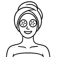 Smiling Woman with Towel and Cucumber Eye Mask Spa Treatment