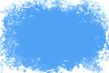 Blue and white grunge background with white paint smudges. Frosty blue background. Snow winter abstract grunge overlay. Ice texture backdrop