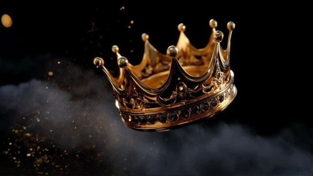 A golden crown floating elegantly against a dark backdrop. The crown's details are exquisite, and the scene exudes regality.