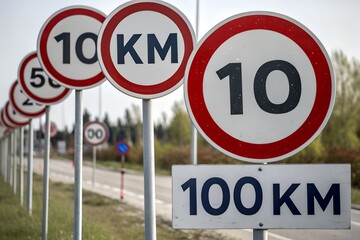 Speed limit signs showing 10, 50, 20