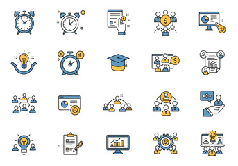 Visual Representation of Business Concepts Featuring Time Management Teamwork and Financial Growth Strategies
