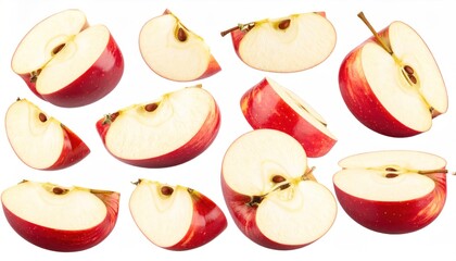 Vibrant display of red apple slices on a crisp white backdrop perfect for healthy designs