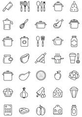 A Comprehensive Collection of Culinary Icons Representing Kitchen Utensils Ingredients and Prepared Dishes for Food Related Projects