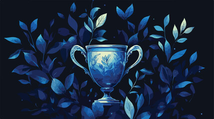 Blue Trophy Cup Award Flat Vector Illustration