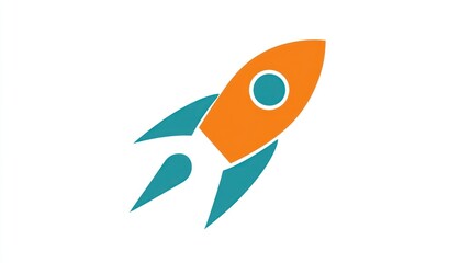 Cartoon rocket in flight, orange and teal, clean vector style against white background